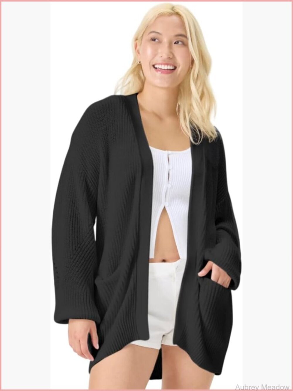 Oversized Cardigan Sweater V-Neck Long Sleeve Front Button Cotton Blend